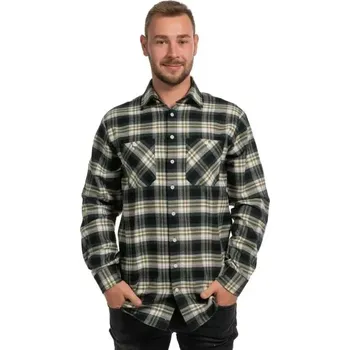 Pánská košile Flanelová košile Luiz Bruno olivová kostka velikost 42