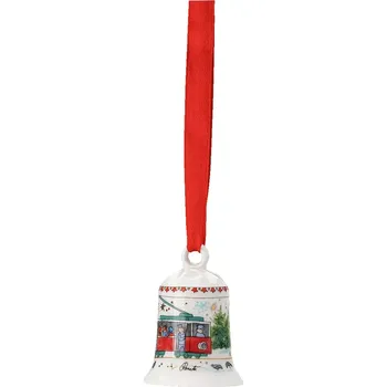 Vánoční dekorace Porcelánový mini zvonek motiv Tramvaj, Christmas Sounds, 5 cm Rosenthal (Rosenthal Hutschenreuther kolednící 2023 Renáta Fučíková)