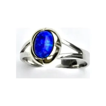 Prsten Stříbrný prsten, tmavě modrý syntetický opál - T 1374 (opál 8x6 mm)