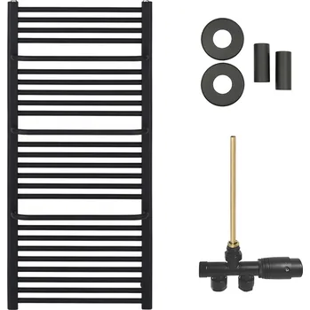 Radiátor CERANO - Koupelnový radiátorový set Antonio - ústřední výtápění - boční jednobodové připojení - 655W - černá matná - 1180x550 mm