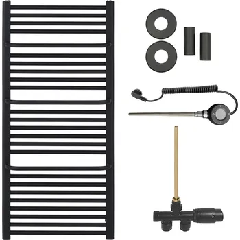 Radiátor CERANO - Koupelnový radiátorový set Antonio - kombinované vytápění, wifi tyč - boční jednobodové připojení - 857W - černá matná - 1460x550 mm