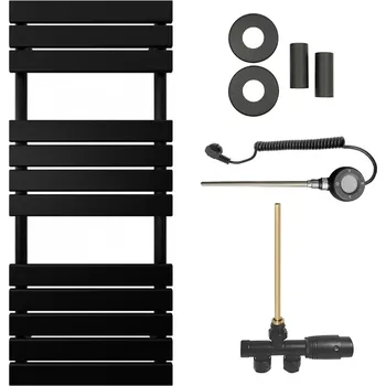 Radiátor CERANO - Koupelnový radiátorový set Claude - kombinované vytápění, wifi tyč - boční jednobodové připojení - 650W - černá matná - 1200x500 mm