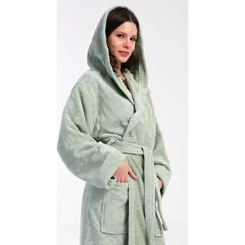Dámské noční prádlo Vienetta Dámský župan dlouhý s kapucí Lesní víla: khaki XL