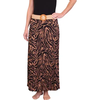 Dámská sukně Dlouhá designová plisé sukně 25080 zebra čoko velikost M