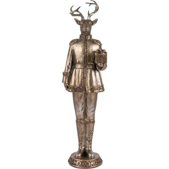 Vánoční dekorace Zlatá antik dekorace jelen Deer v obleku s dárkem - 11*10*38 cm