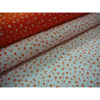 Bavlněná česká látka šíře 160cm - oranžová kytička na bílé (50cm)