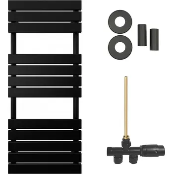 Radiátor CERANO - Koupelnový radiátorový set Claude - ústřední vytápění - boční jednobodové připojení - 650W - černá matná - 1200x500 mm