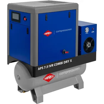 Kompresor Airpress Šroubový kompresor APS 7,5 IVR Combi Dry X 10 barů 7,5 KM/5,5 kW 170-760 l/min 200 l 369957-IVR