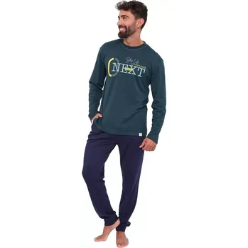 Pánské pyžamo Dlouhé pánské hřejivé pyžamo Muydemi 390069 lahvové velikost M