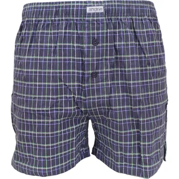 Trenýrky Pánské bavlněné trenky s moderní kostkou Andrie PS 5855 navy velikost L-50/52