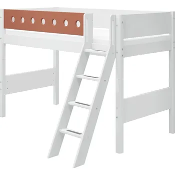Dětská postel Flexa Polovysoká postel Flexa - White s šikmým žebříkem (bílá/rumělková)