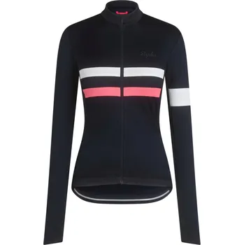 cyklistický dres Rapha Women's Brevet Long Sleeve Jersey - Dark Navy/Hi-Vis Pink S