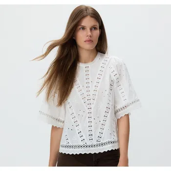 Reserved - Bavlněná blůza s průsvitnou výšivkou - bílá - 271GC-00X - 271GC-00X-S