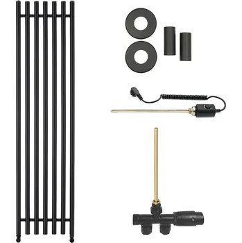 Radiátor CERANO - Koupelnový radiátorový set Valerio - kombinované vytápění, termo tyč - boční jednobodové připojení - 872W - černá matná - 1560x390 mm