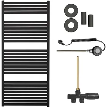 Radiátor CERANO - Koupelnový radiátorový set Vincenzo - kombinované vytápění, wifi tyč - boční jednobodové připojení - 600W - černá matná - 1330x600 mm