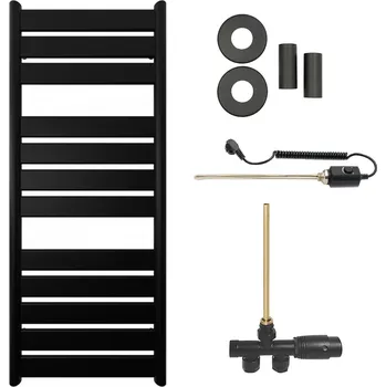 Radiátor CERANO - Koupelnový radiátorový set Arturo - kombinované vytápění, termo tyč - boční jednobodové připojení - 644W - černá matná - 1200x500 mm