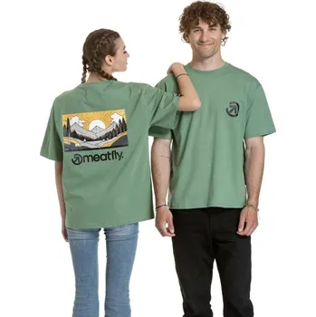 Pánské oblečení Unisex Tričko Meatfly Cachuma 2025 Hedge Green Mountains L/XL
