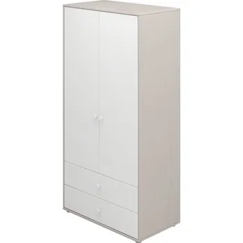 Dětská skříň Flexa Šatní skříň Flexa - Classic s dvěma zásuvkami (borovice bělená, bílá čílka + bílá úchytka)