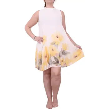 Dámské šaty Plisované šaty bez rukávů 6518 žlutá velikost M