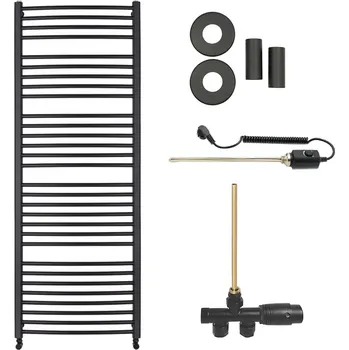 Radiátor CERANO - Koupelnový radiátorový set Stefano - kombinované vytápění, termo tyč - boční jednobodové připojení - 773W - černá matná - 1460x650 mm