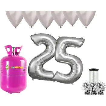 Helium do balónku HeliumKing Helium párty set na 25. narozeniny se stříbrnými balónky