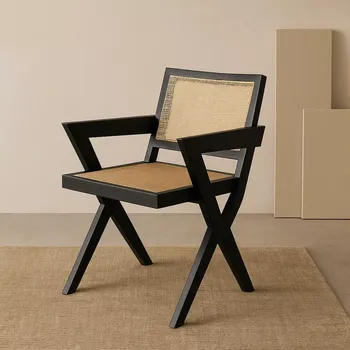 Jídelní židle Eichholtz: Augustin – Černé ratanové jídelní křeslo