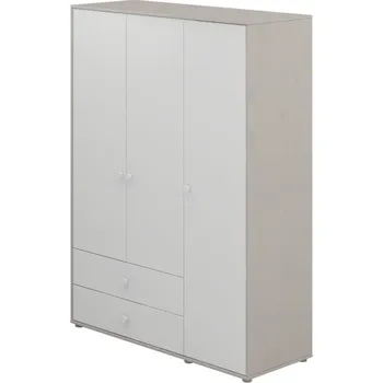 Dětská skříň Flexa Šatní skříň Flexa - Classic třídvéřová s dvěma policemi (borovice bělená, bílá dvířka + bílá ú