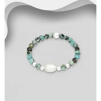 Prsten Korálkový prsten Africký tyrkys a perla