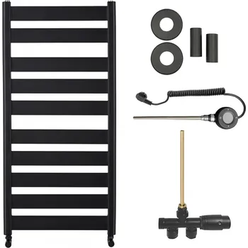 Radiátor CERANO - Koupelnový radiátorový set Marco - kombinované vytápění, wifi tyč - boční jednobodové připojení - 816W - černá matná - 1125x550 mm