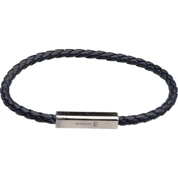 Náramek Pánský temně modrý pletený kožený náramek s dekorativním hranolem z oceli 210 mm
