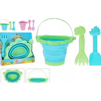 Hračka na písek Plážový kbelík skládací + lopatka, hrabičky s formičkou (modré, zelené, růžové)