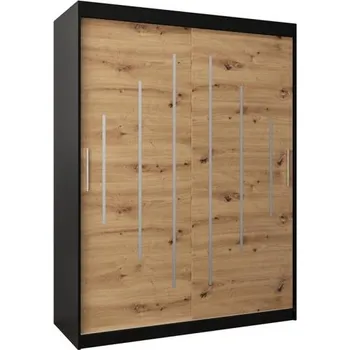 Šatní skříň Šatní skříň s posuvnými dveřmi YORK - 150x200cm -Černá-Dub Artisan-