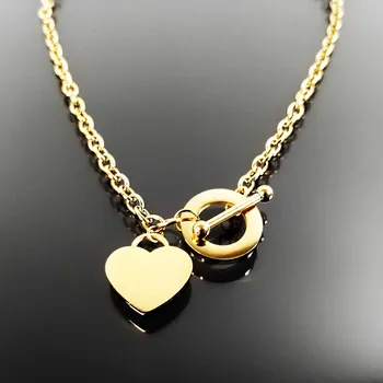 Náhrdelník Pozlacený ocelový náhrdelník s americkým zapínáním, ozdobený srdcem, č. 1523