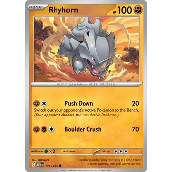 Sběratelská karetní hra Rhyhorn 111/165 - Scarlet & Violet 151 Typ karty: Reverse Holo