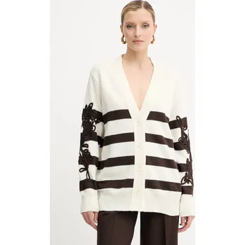 Dámský svetr Kardigan s příměsí vlny Ermanno Firenze 57TN044EA5 béžová 01X, vel. 36