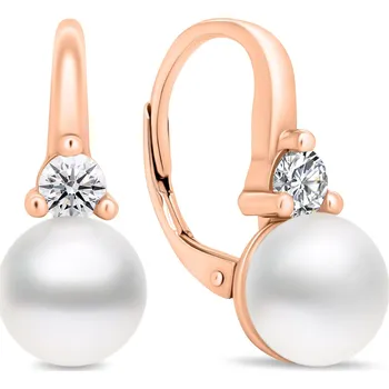 Módní doplněk Brilio Silver Jedinečné bronzové náušnice s perlami a zirkony EA364R + 2 měsíce na vrácení zboží