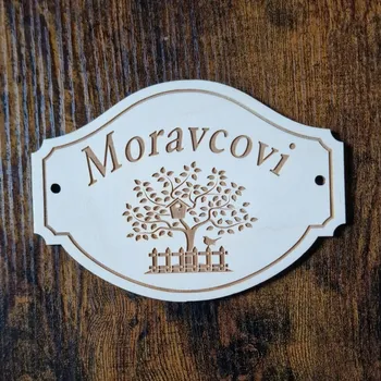 Jmenovka na dveře dřevěná lakovaná Strom Přírodní dřevo ( bez nátěru ) 17 cm