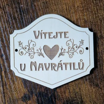 Jmenovka na dveře dřevěná lakovaná Vítejte Přírodní dřevo ( bez nátěru ) 13 cm