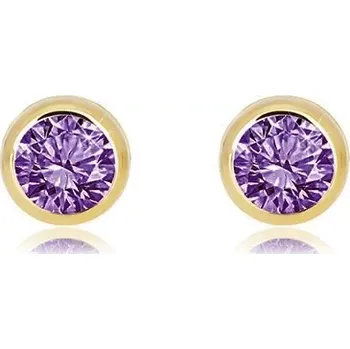 Náušnice Náušnice ze žlutého 14K zlata - přírodní ametyst v objímce, puzetové zapínání