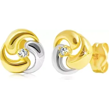 Náušnice Briliantové náušnice ze 14K zlata - dvoubarevný trojlístek s čirým diamantem