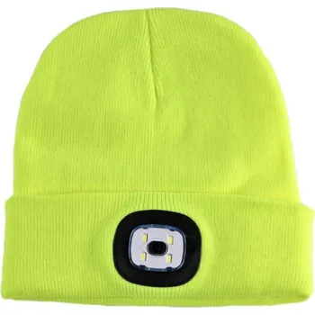Čepice KesTek Pletená čepice s LED světlem, neonově žlutá