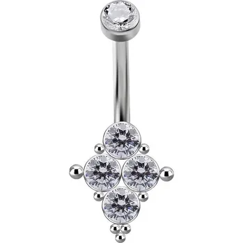 Piercing Devilheart Devilheart Titanový piercing do pupíku s vnitřním závitem s čirými prémiovými zirkony č.3 Velikost: 1,6 mm, Délka / Průměr: 8 mm