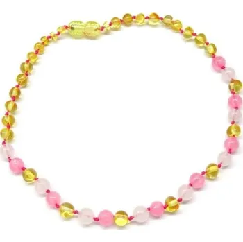 Náhrdelník Prosperk Jantarové korálky pro větší děti - jantar, růženín a jadeit 38cm S1148