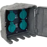 Zásuvka Strend Pro, vodeodolná, záhradná, imitácia kameňa, IP44, skrinka, 4x zásuvka, kábel 3 m