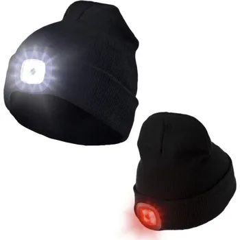 Čepice KesTek Pletená čepice s dvojitým LED světlem, černá