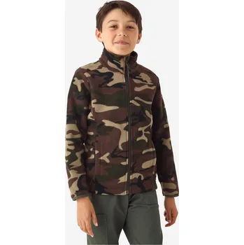 Pánská mikina SOLOGNAC Dětská fleecová mikina 100 maskovací zeleno-hnědá 10 LET ZELENÁ