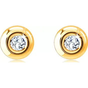 Náušnice Náušnice ze 14K žlutého zlata - čirý kulatý zirkon, lesklý a hladký povrch