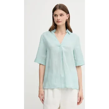 Dámská halenka Lněná halenka United Colors of Benetton dámská, tyrkysová barva, hladká, 5BMLDQ0B6 06X, vel. M