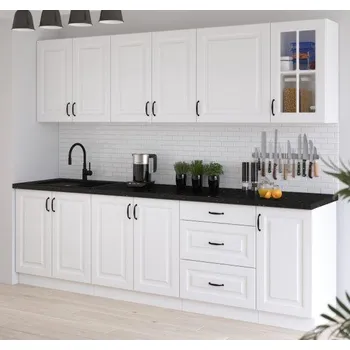 Kuchyňská linka Kuchyňská linka STILO, bílá/bílé MDF, sestava G, vitrína, 260 cm