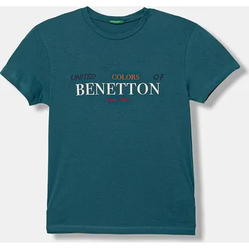 Dětské bavlněné tričko United Colors of Benetton tyrkysová barva, s potiskem, 3I1XC10Q4 3I1XC10Q4.G.seasonal 69X, vel. 120